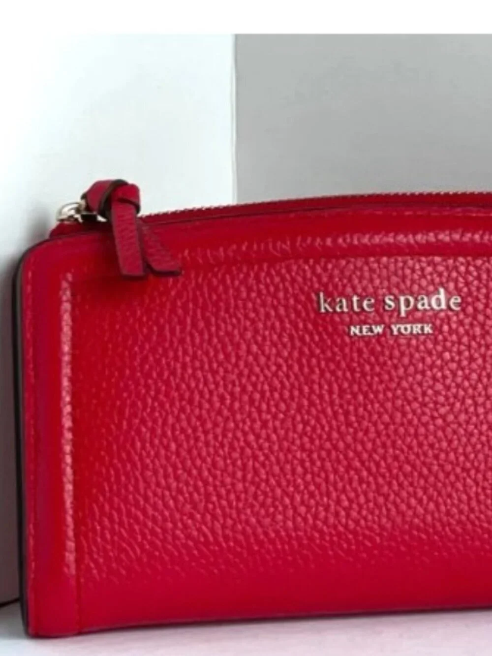 Kate Spade Knott Zip Slim Wallet Red Leather Card Holder Billfold